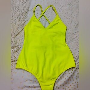 NWT Bene lime green/yellow strappy back bodysuit in size XS.
